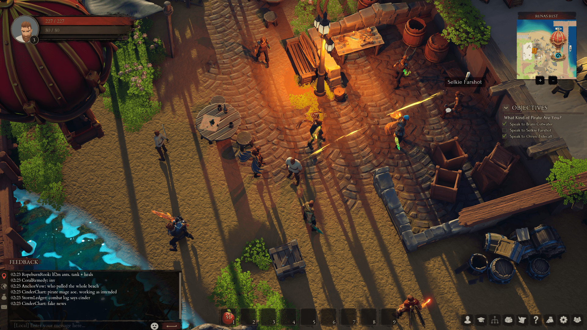 New Pirate Royalty player completing an early quest among other players at Rena's Rest